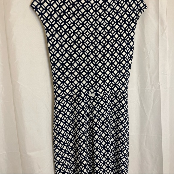 LAUREN RALPH LAUREN Women’s Navy White Geometric Midi Sheath Dress Size 8 - Picture 8 of 12